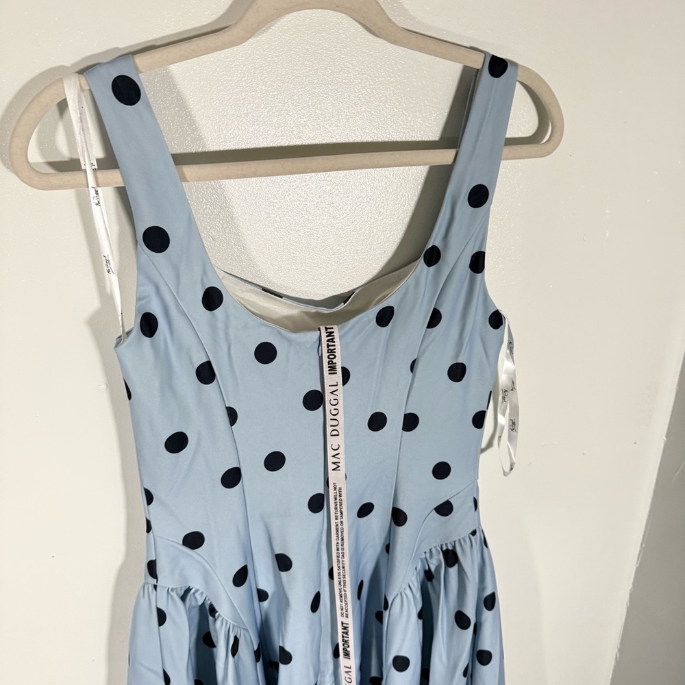 NWT Mac Duggal Blue Polka-Dot Square-Neck A-Line Midi Dress - Picture 7 of 11